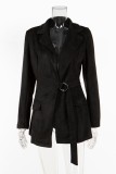 Casual Solid Color Cardigan Turndown Collar Outerwear