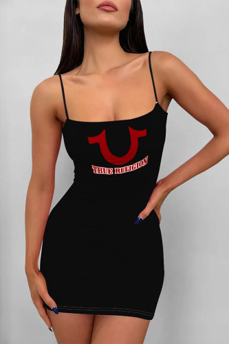 Sexy Letter Print U Neck Sling Dresses