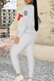 Casual Letter Print Contrast O Neck Long Sleeve Two Pieces