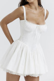 Elegant Solid Color Patchwork Backless Spaghetti Strap Sling Dresses