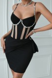 Sexy Party Hot Patchwork Backless Spaghetti Strap Wrapped Skirt Dresses