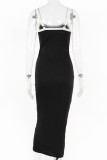 Sexy Patchwork Hollow Out Backless Spaghetti Strap Long Dresses
