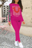 Casual Letter Print Contrast O Neck Long Sleeve Two Pieces