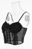 Sexy Hot Solid Color Flowers Patchwork Backless Spaghetti Strap Tops