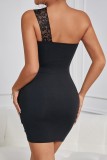Sexy Patchwork Backless Oblique Collar Wrapped Skirt Dresses