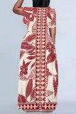 Casual Floral Print Stripe Pocket Contrast O Neck Long Plus Size Dresses