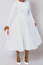 Elegant Solid Color Patchwork Zipper O Neck A Line Dresses