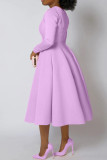 Elegant Solid Color Patchwork Zipper O Neck A Line Dresses