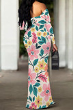 Sexy Floral Print Contrast Off Shoulder One Step Skirt Dresses