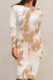 Casual Striped Print Gradient Contrast O Neck Printed Dresses