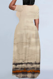 Casual Floral Print Stripe Pocket Contrast O Neck Long Plus Size Dresses