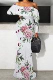 Sexy Floral Print Contrast Off Shoulder One Step Skirt Dresses