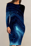 Casual Striped Print Gradient Contrast O Neck Printed Dresses