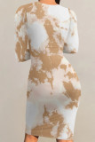 Casual Striped Print Gradient Contrast O Neck Printed Dresses