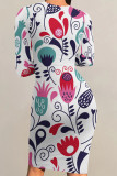 Casual Street Floral Print Contrast O Neck Printed Dresses