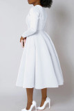 Elegant Solid Color Patchwork Zipper O Neck A Line Dresses