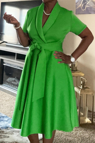Elegant Solid Color Patchwork Strap Design V Neck Plus Size Dresses