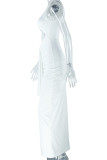 Sexy Solid Color Hollow Out Patchwork V Neck Long Dresses