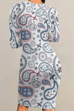 Casual Street Floral Print Contrast O Neck Printed Dresses