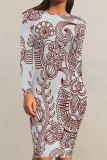 Casual Street Floral Print Contrast O Neck Printed Dresses