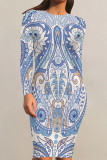 Casual Street Floral Print Contrast O Neck Printed Dresses