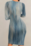 Casual Striped Print Gradient Contrast O Neck Printed Dresses