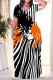 Casual Floral Print Stripe Pocket Contrast O Neck Long Plus Size Dresses