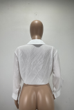Casual Solid Bandage Turndown Collar Tops
