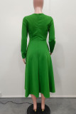 Elegant Solid Color Patchwork Zipper O Neck A Line Dresses
