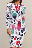 Casual Street Floral Print Contrast O Neck Printed Dresses
