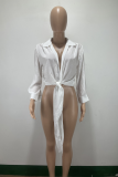 Casual Solid Bandage Turndown Collar Tops