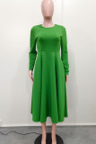 Elegant Solid Color Patchwork Zipper O Neck A Line Dresses