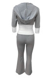 Casual Patchwork Zipper Contrast Hooded Long Sleeve Two Pieces