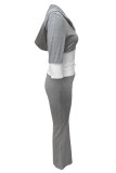 Casual Patchwork Zipper Contrast Hooded Long Sleeve Two Pieces
