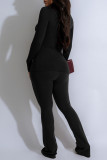 Casual Solid Color Patchwork O Neck Long Sleeve Two Pieces