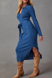 Casual Solid Color Patchwork Slit Strap Design Wrapped Skirt Dresses