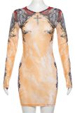 Casual Print Basic O Neck Long Sleeve Dresses