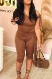 Casual Solid Color Lace Up Oblique Collar Sleeveless Two Pieces