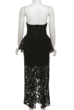 Sexy Solid Color Lace Patchwork Backless Strapless Long Dresses