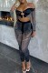 Sexy Hot Solid Color Hollow Out See-Through Backless Off Shoulder Long Sleeve Two Pieces