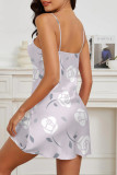 Sexy Flowers Print Contrast Sleepwear