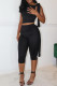 Casual Solid Color Lace Up Oblique Collar Sleeveless Two Pieces