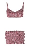 Sexy Plaid Print Backless Spaghetti Strap Sleeveless Two Pieces
