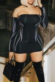 Sexy Print Backless Off the Shoulder Long Sleeve Dresses
