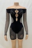 Sexy Hot Solid Color Hollow Out See-Through Off Shoulder Skinny Rompers