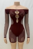 Sexy Hot Solid Color Hollow Out See-Through Off Shoulder Skinny Rompers