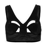 Sexy Hot Solid Color Hollow Out Backless V Neck Tops