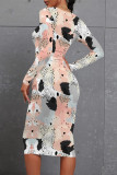 Casual Striped Print Tie Dye Contrast O Neck Printed Dresses
