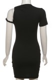 Sexy Hot Solid Color Irregular Oblique Collar Wrapped Skirt Dresses