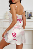 Sexy Flowers Print Contrast Sleepwear